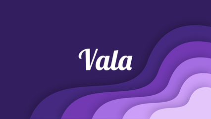 un fond violet avec du texte blanc centré c'est signé 'Vala'.